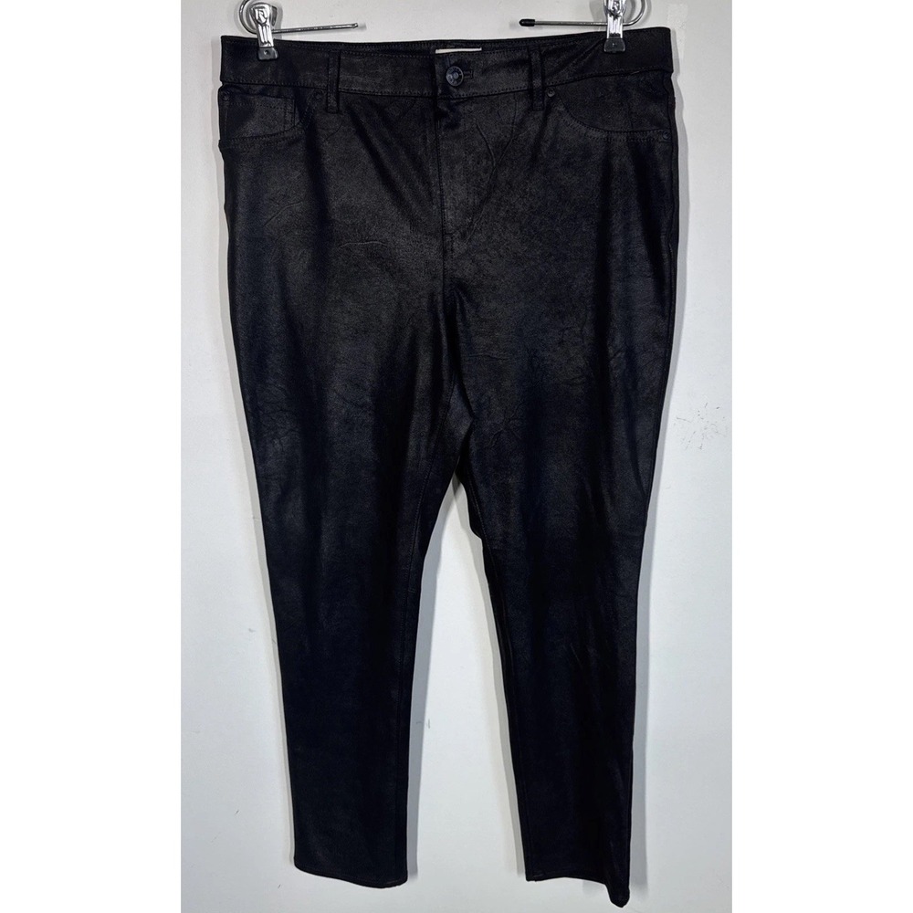 Chicos Faux Leather Black Coated Jeans Pants Womens 1.5- 10P Stretch‎ Edgy Club